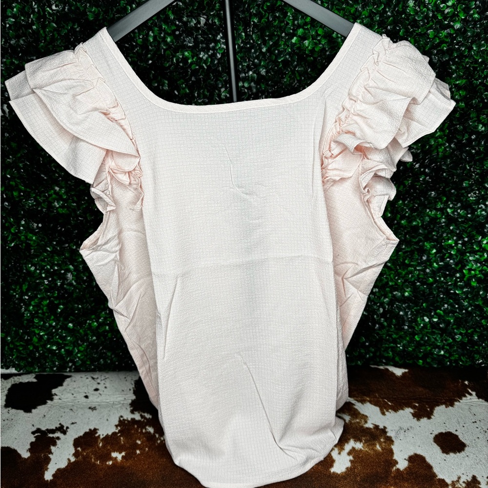 Pink Ruffle Sleeve Top with Bow - Picture 2 of 3